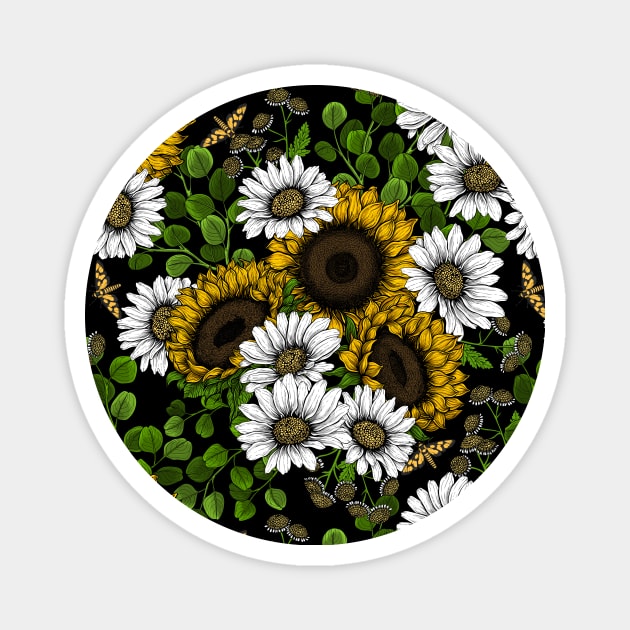 Sunflowers and daisies, summer garden 2 Magnet by katerinamk